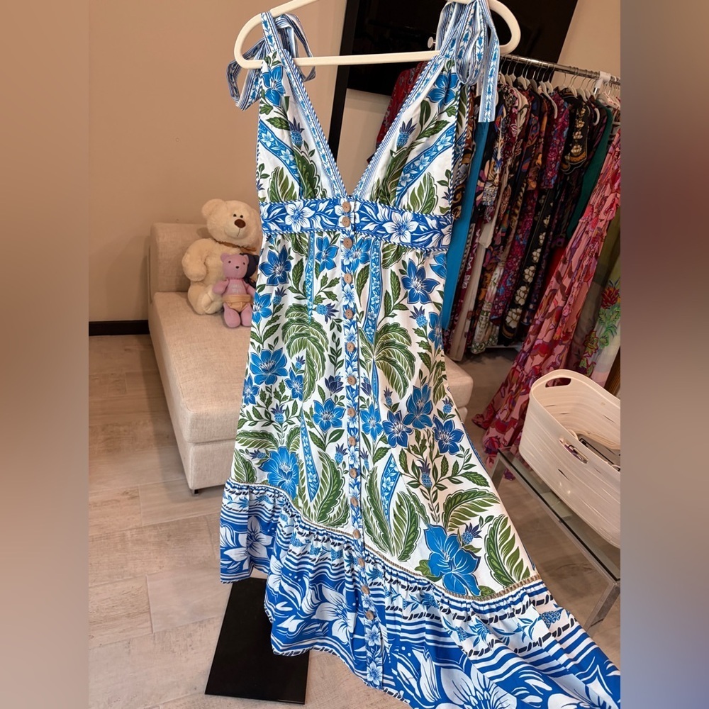 FARM Rio Blue and Green Floral Midi Dress Mty - Picture 10 of 16